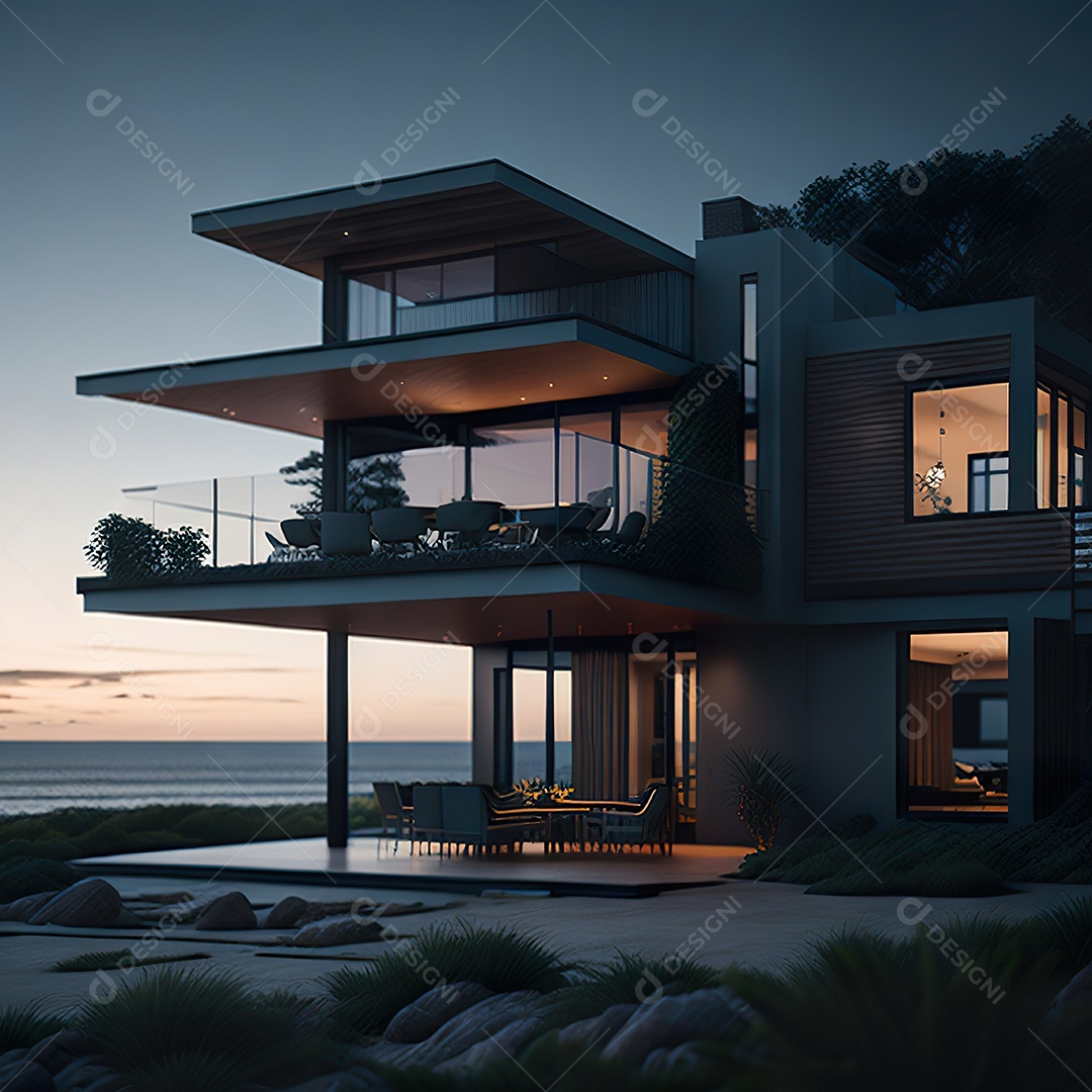 Retrato realista casa sobre bairro