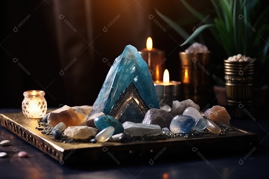 Local esotérico na floresta com Templo Zen para meditação com cristais e pedras semipreciosas.