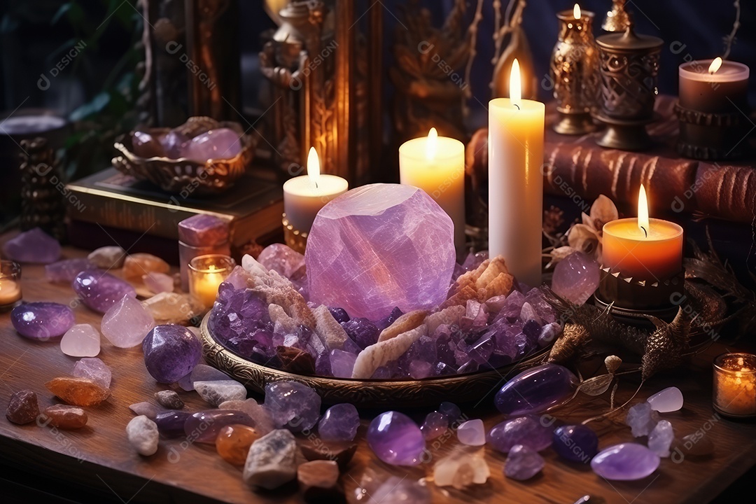 Local esotérico na floresta com Templo Zen para meditação com cristais e pedras semipreciosas.