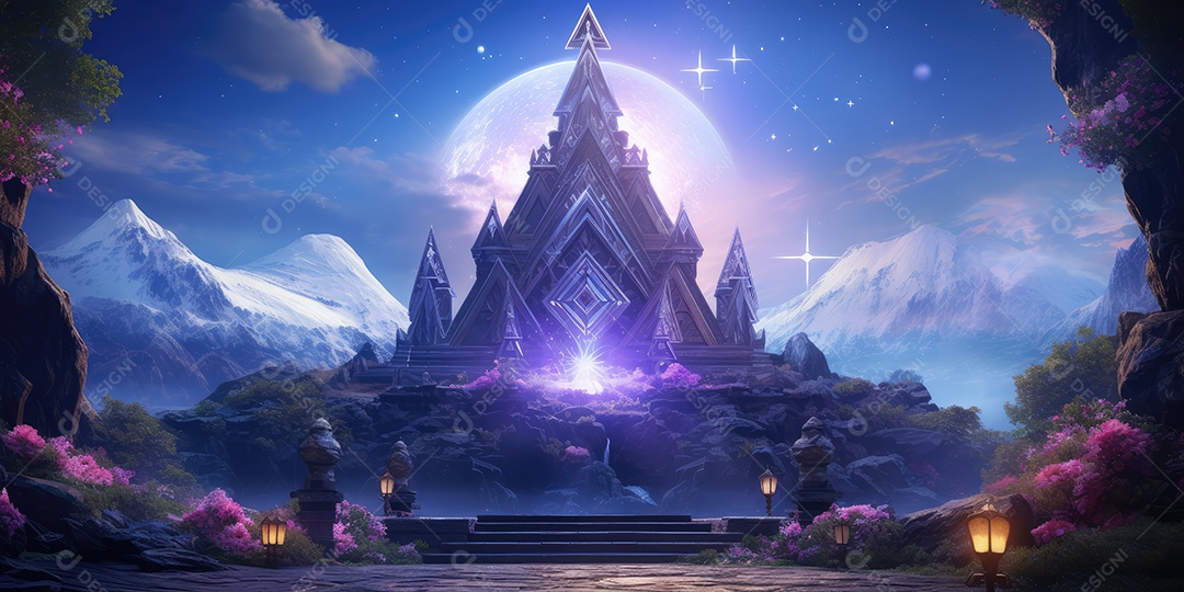 Local esotérico na floresta com Templo Zen para meditação com cristais e pedras semipreciosas.