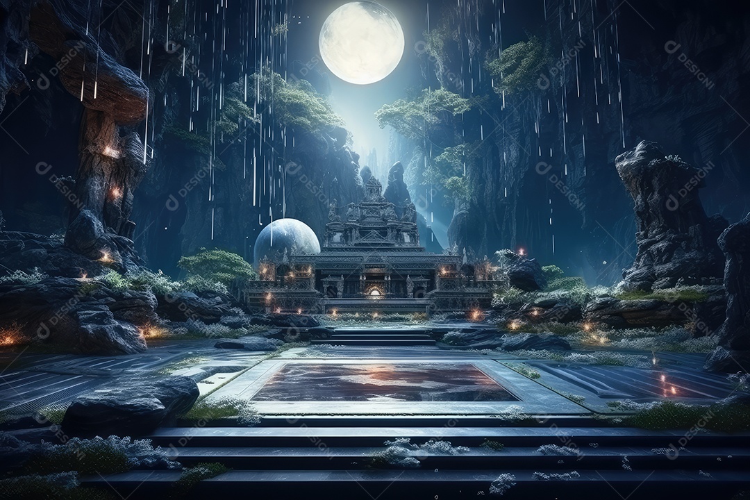 Local esotérico na floresta com Templo Zen para meditação com cristais e pedras semipreciosas.