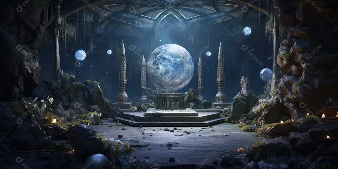 Local esotérico na floresta com Templo Zen para meditação com cristais e pedras semipreciosas.