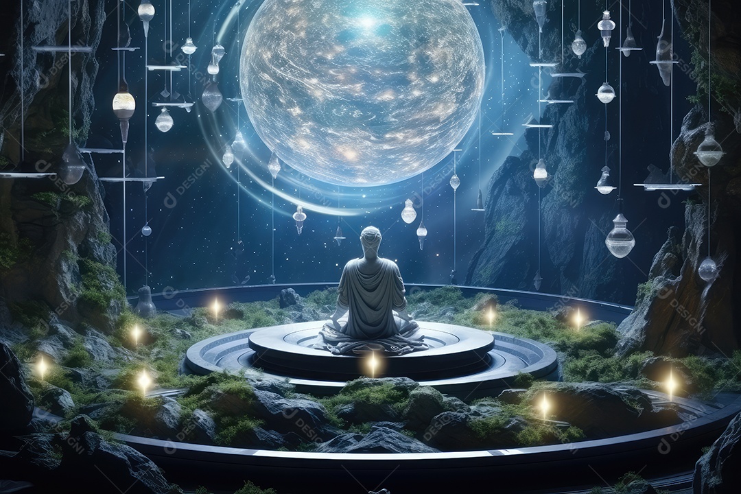 Local esotérico na floresta com Templo Zen para meditação com cristais e pedras semipreciosas.