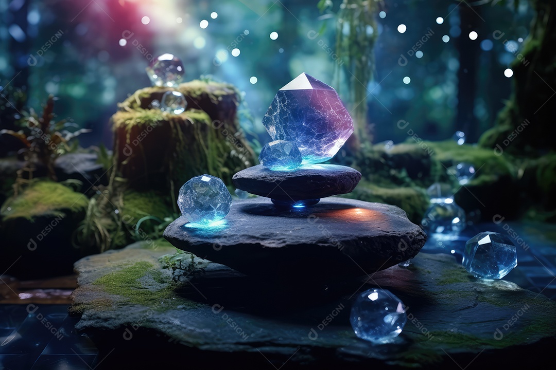 Local esotérico na floresta com Templo Zen para meditação com cristais e pedras semipreciosas.