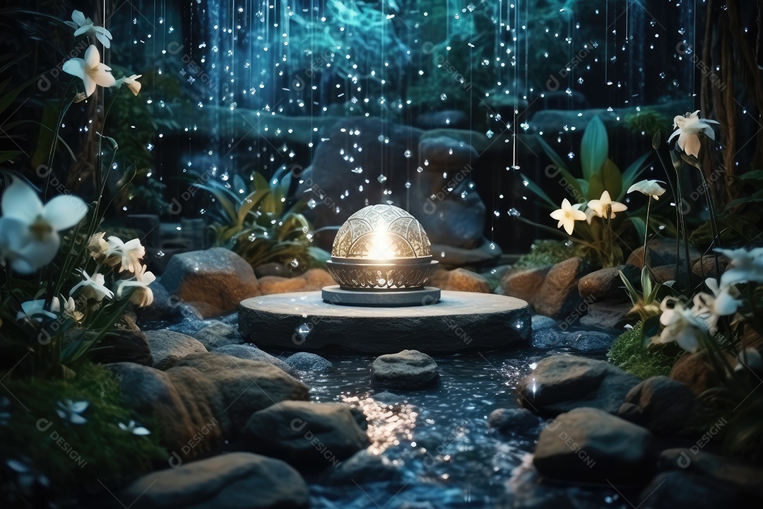 Local esotérico na floresta com Templo Zen para meditação com cristais e pedras semipreciosas.