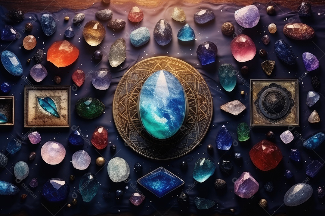 Local esotérico na floresta com Templo Zen para meditação com cristais e pedras semipreciosas.