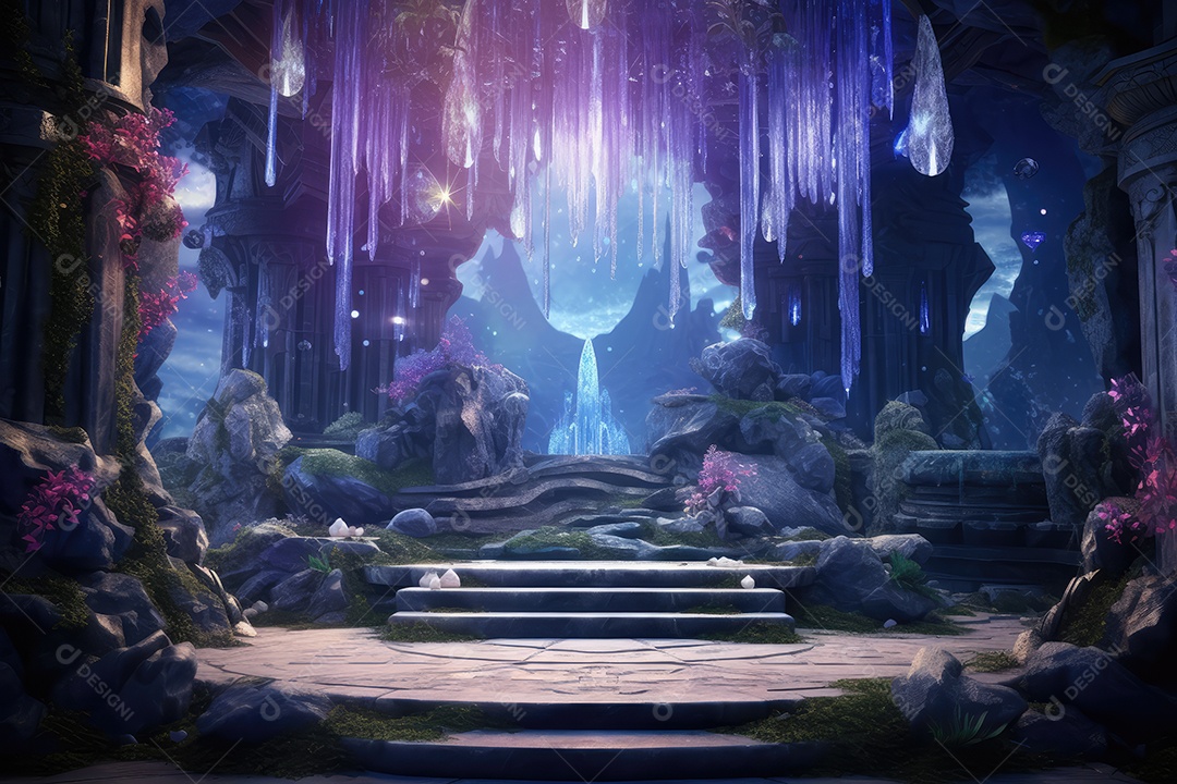 Local esotérico na floresta com Templo Zen para meditação com cristais e pedras semipreciosas.