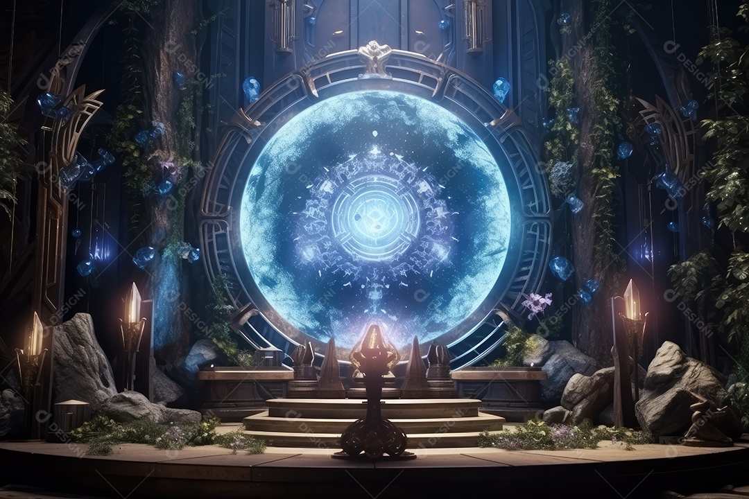 Local esotérico na floresta com Templo Zen para meditação com cristais e pedras semipreciosas.