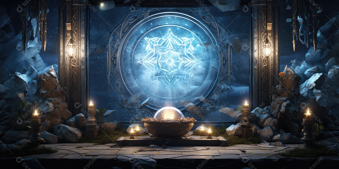 Local esotérico na floresta com Templo Zen para meditação com cristais e pedras semipreciosas.