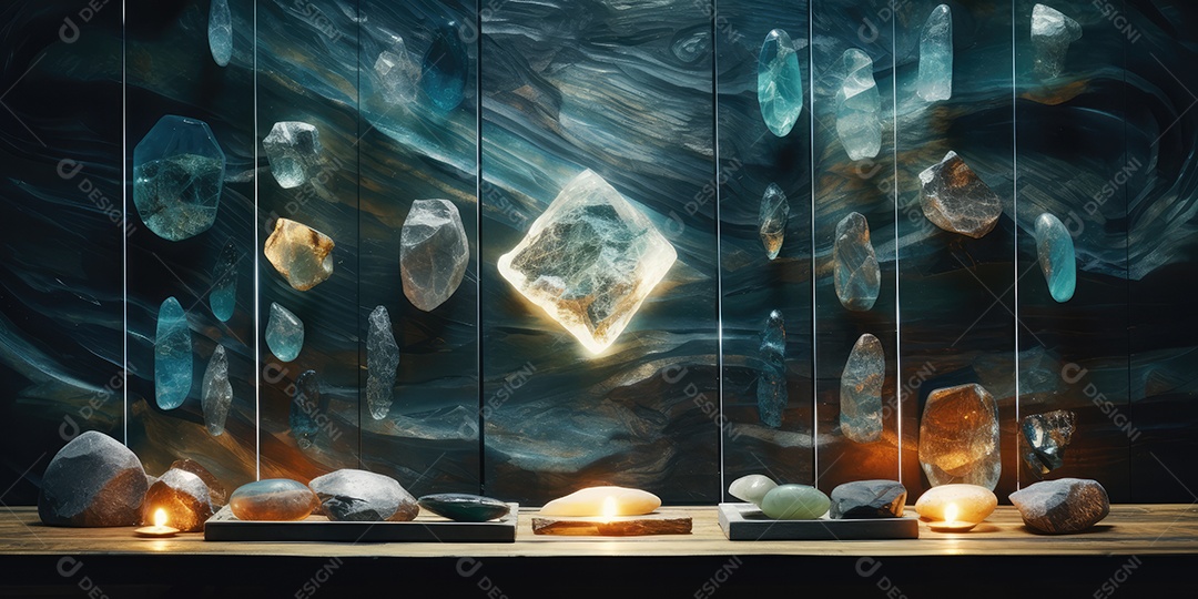 Local esotérico na floresta com Templo Zen para meditação com cristais e pedras semipreciosas.