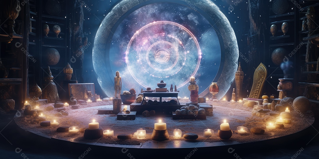 Local esotérico na floresta com Templo Zen para meditação com cristais e pedras semipreciosas.