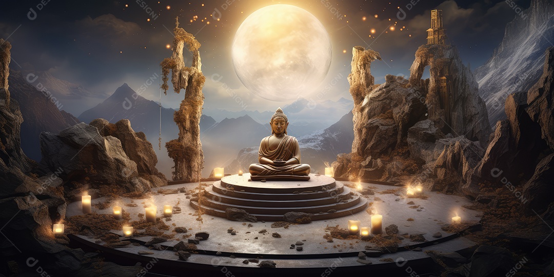 Belo altar esotérico e místico para meditação com cristais e pedras semipreciosas, Templo Zen.