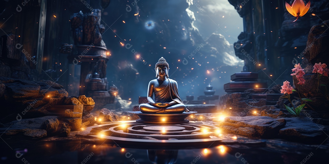 Belo altar esotérico e místico para meditação com cristais e pedras semipreciosas, Templo Zen.