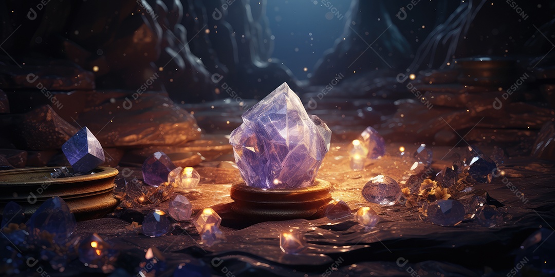 Belo altar esotérico e místico para meditação com cristais e pedras semipreciosas, Templo Zen.