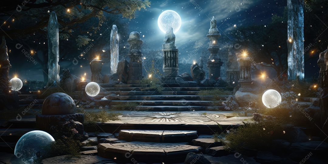 Belo altar esotérico e místico para meditação com cristais e pedras semipreciosas, Templo Zen.