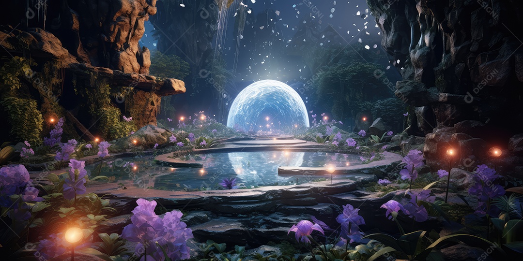 Local esotérico na floresta com Templo Zen para meditação com cristais e pedras semipreciosas.