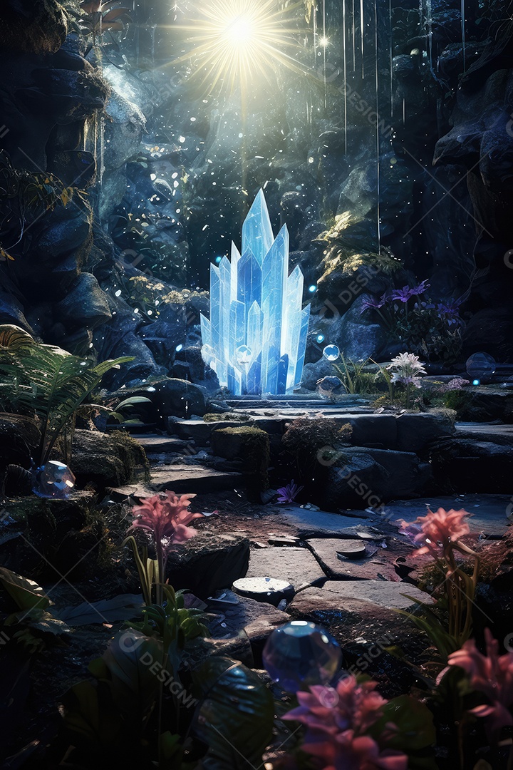 Local esotérico na floresta com Templo Zen para meditação com cristais e pedras semipreciosas.