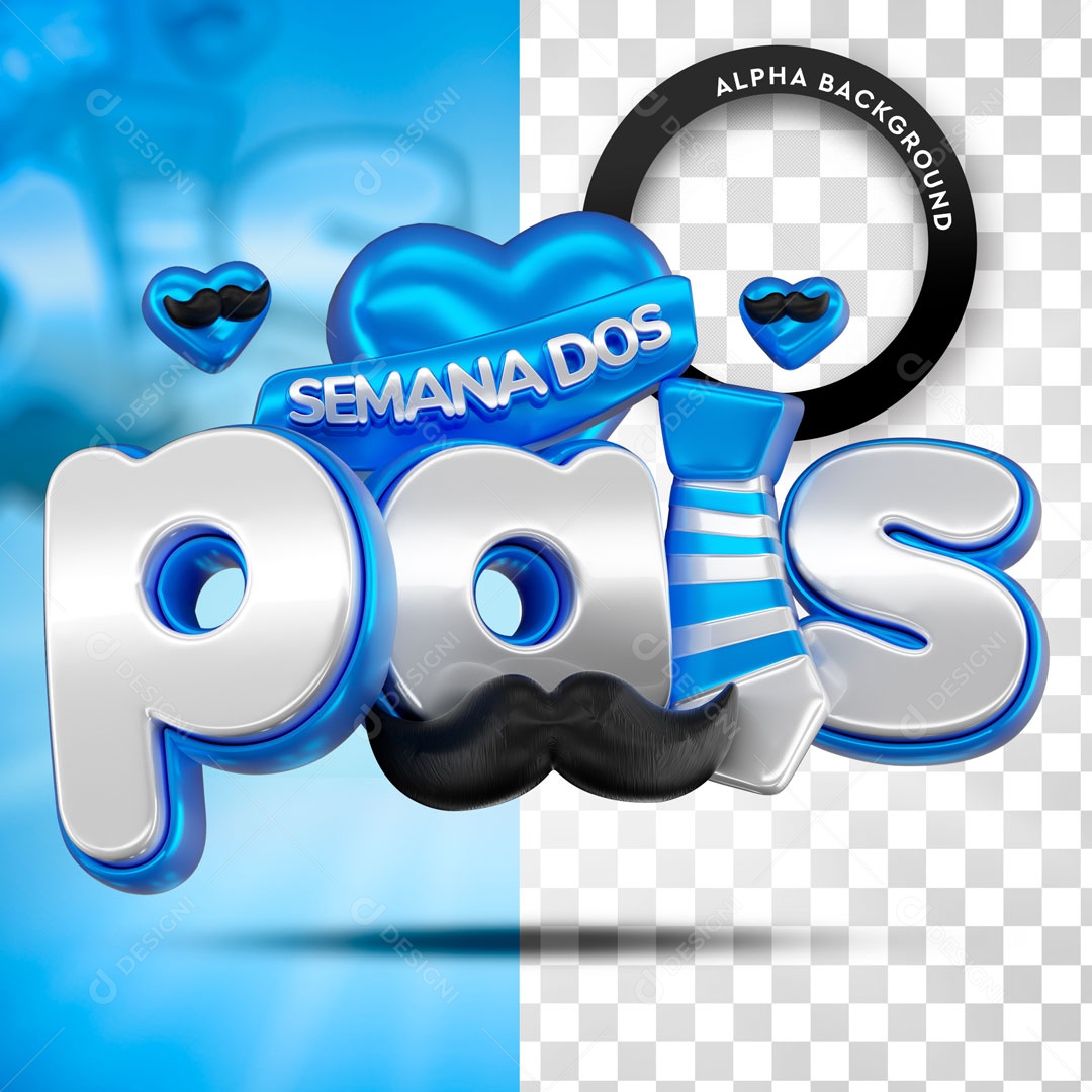Semana Dos Pais Azul Selo 3D Para Composição PSD