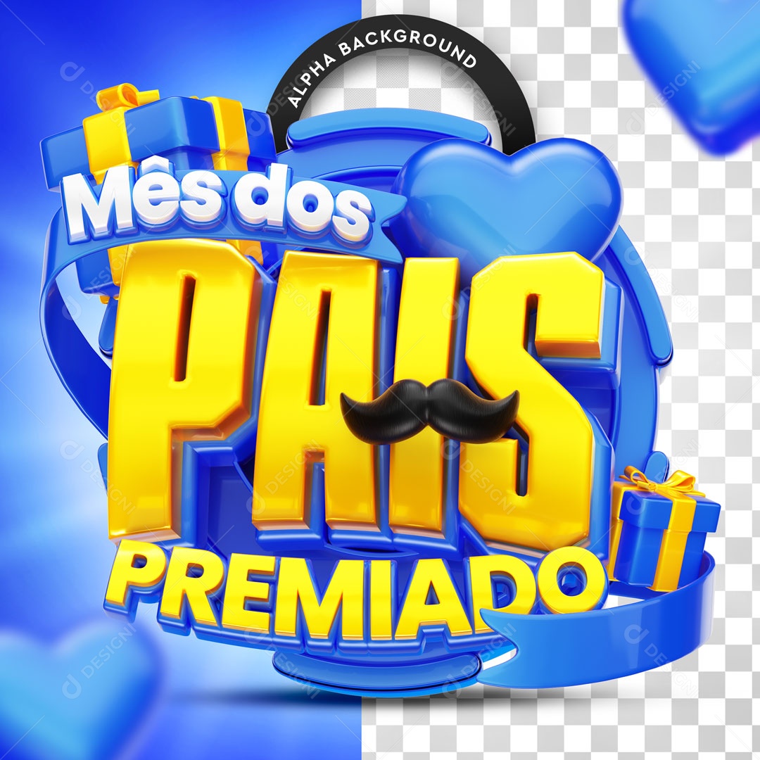 Mês Dos Pais Premiado Azul Selo 3D Para Composição PSD