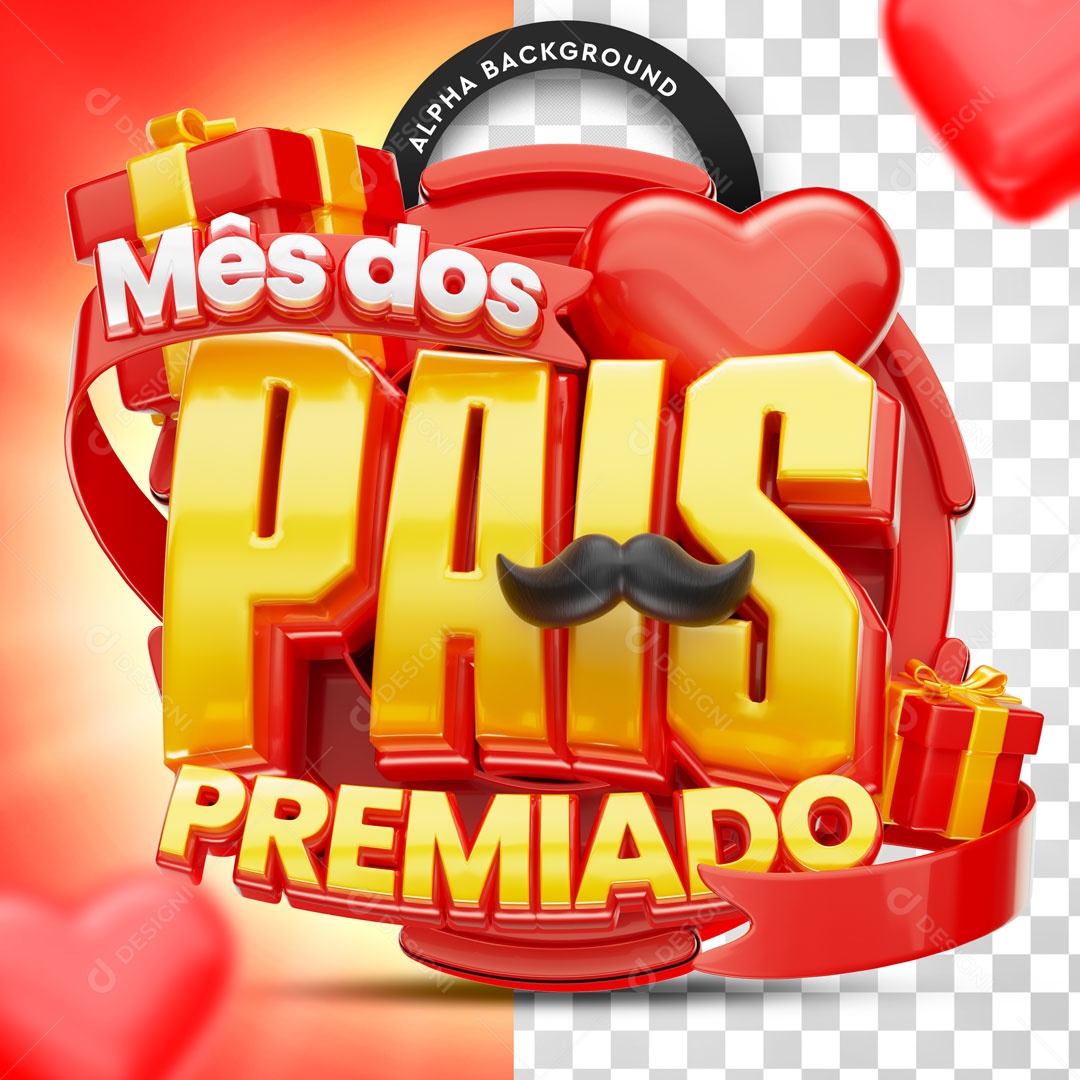 Selo 3D Mês Dos Pais Premiado Vermelho Para Composição PSD