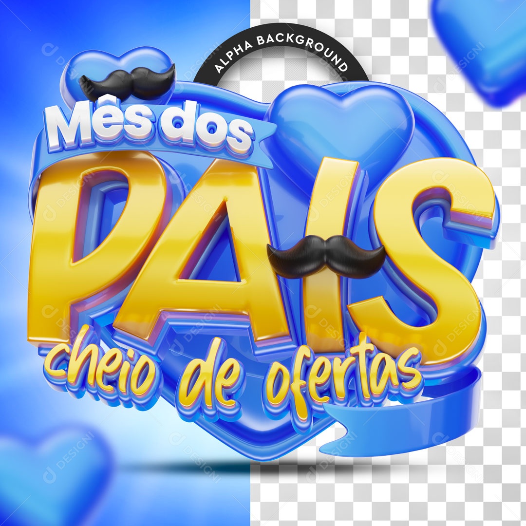 Selo 3D Mês Dos Pais Cheio De Ofertas Azul Para Composição PSD