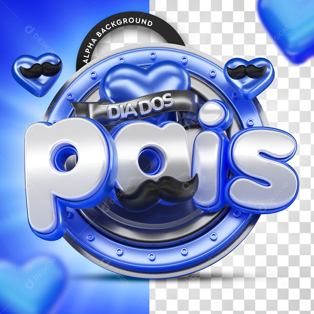 Selo 3D Dia Dos Pais Azul Para Composição PSD