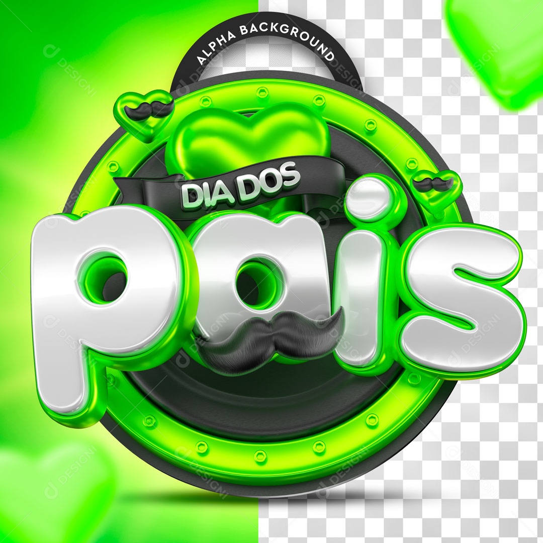 Dia Dos Pais Verde Neon Selo 3D Para Composição PSD