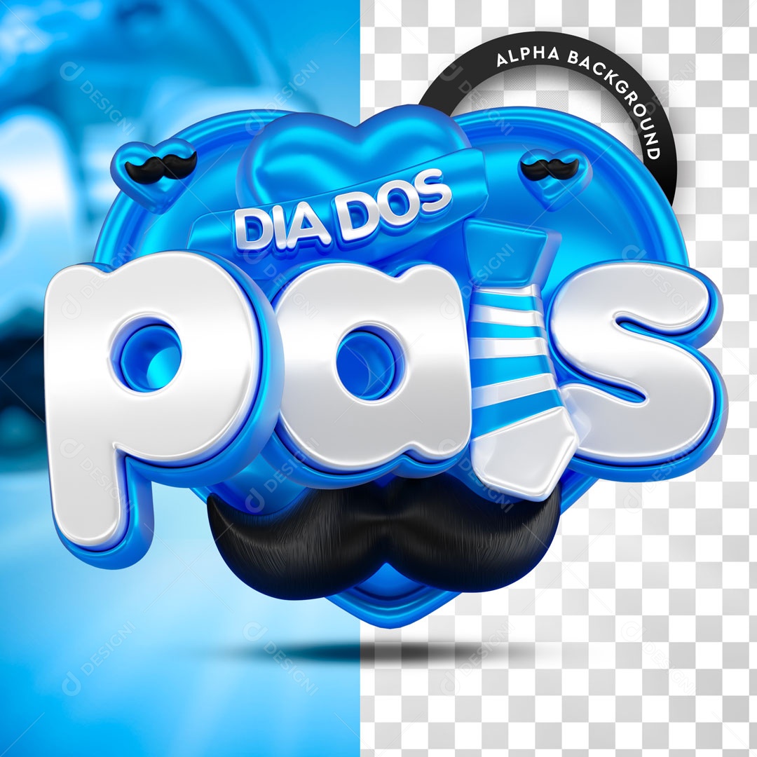 Dia Dos Pais Coração Azul Selo 3D Para Composição PSD