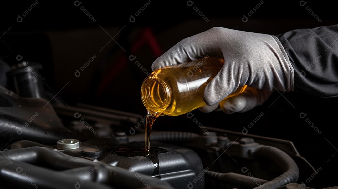 Mecânico trocando óleo do motor do carro