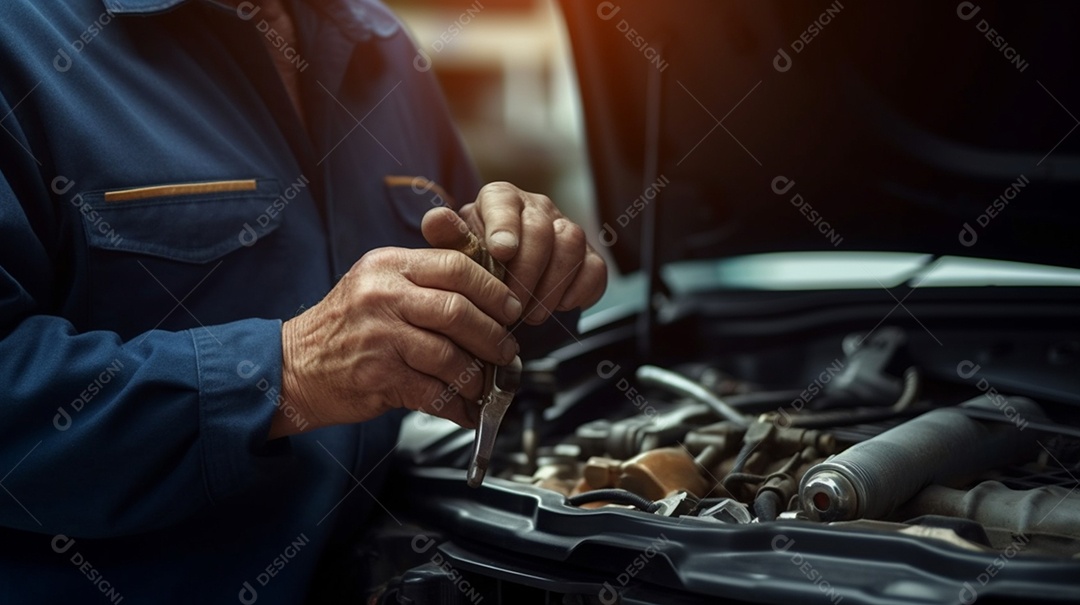 Mecânico arrumando carro na oficina