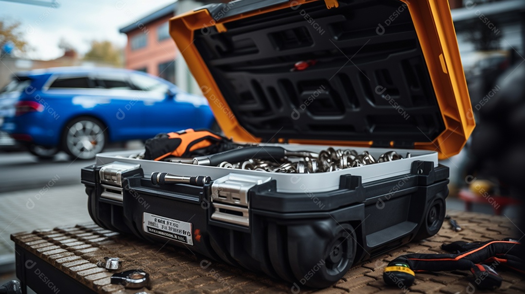 Caixa de ferramentas na oficina