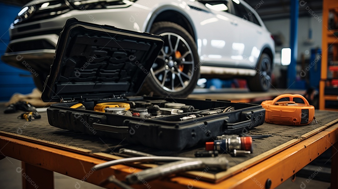 Carro parado para conserto na oficina