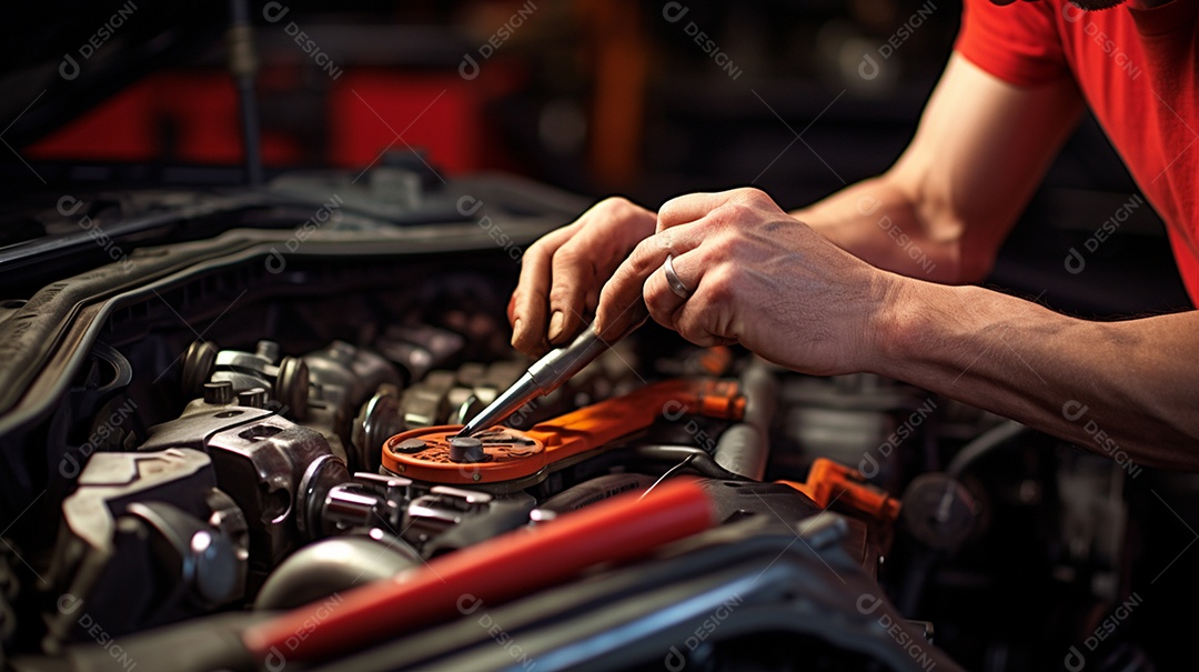 Mecânico consertando carro na oficina