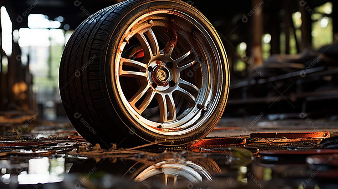 Detalhes roda do carro na oficina