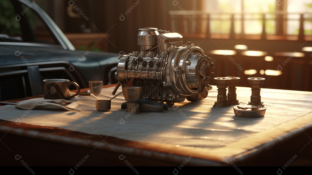 Detalhes do motor do carro sobre a mesa para conserto na oficina
