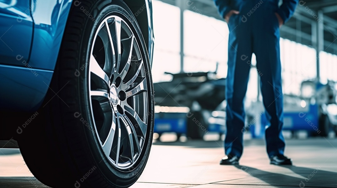 Mecânico consertando carro na oficina