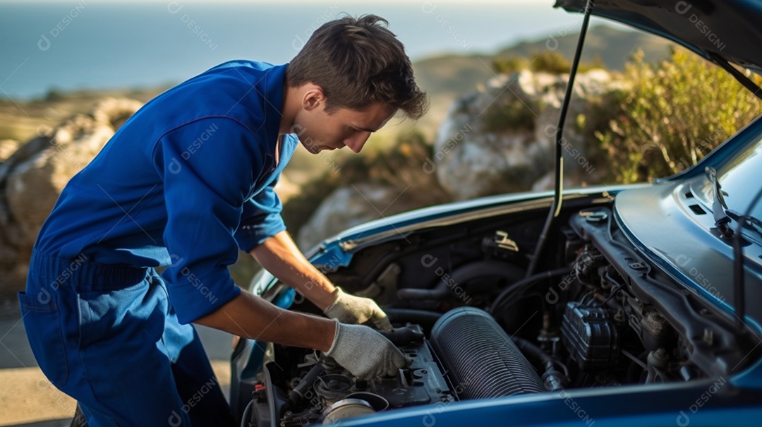 Mecânico consertando carro na oficina