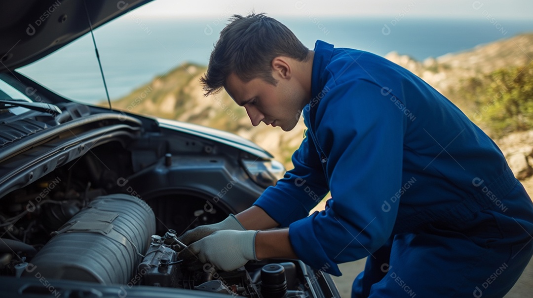 Mecânico consertando carro na oficina