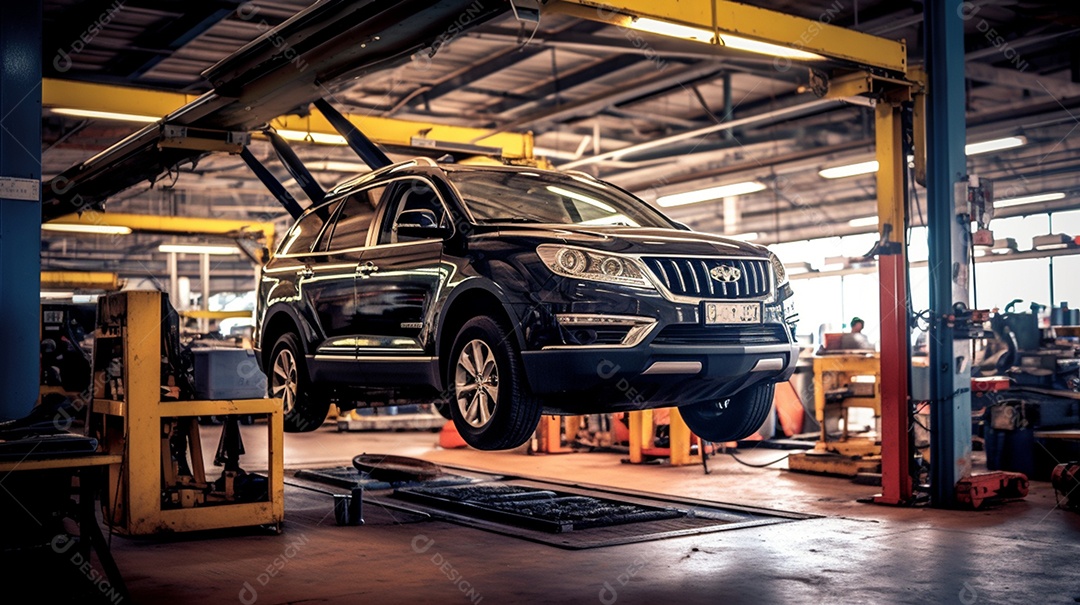 Detalhes do veículo parado para conserto na oficina