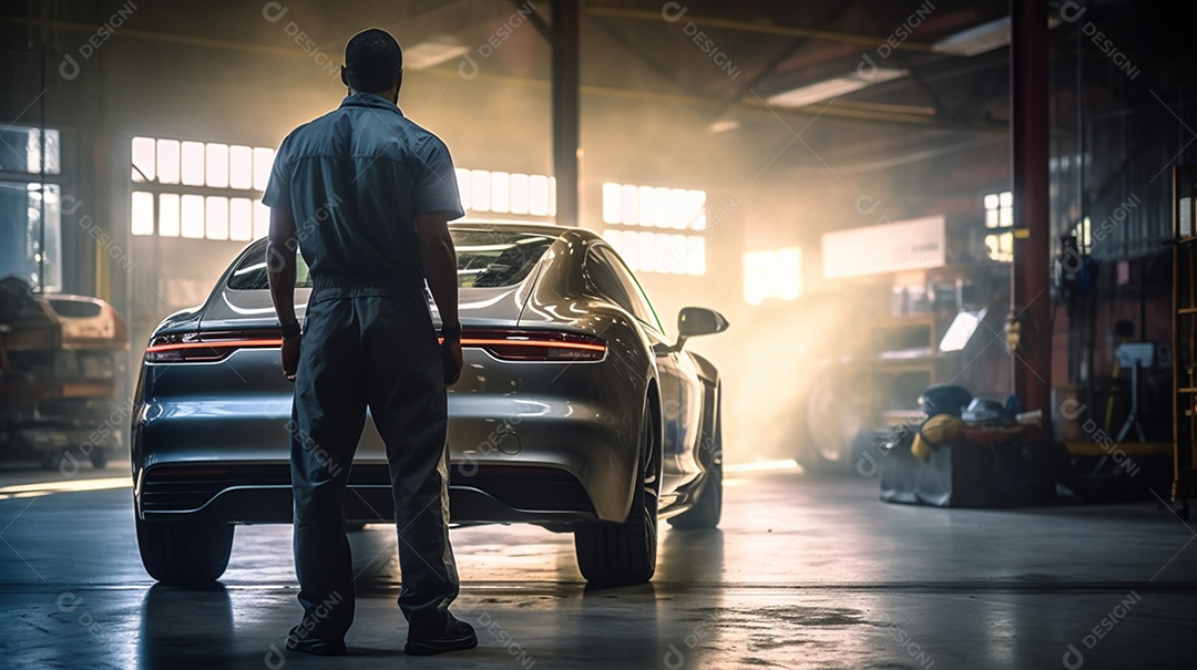 Mecânico consertando veículos na oficina