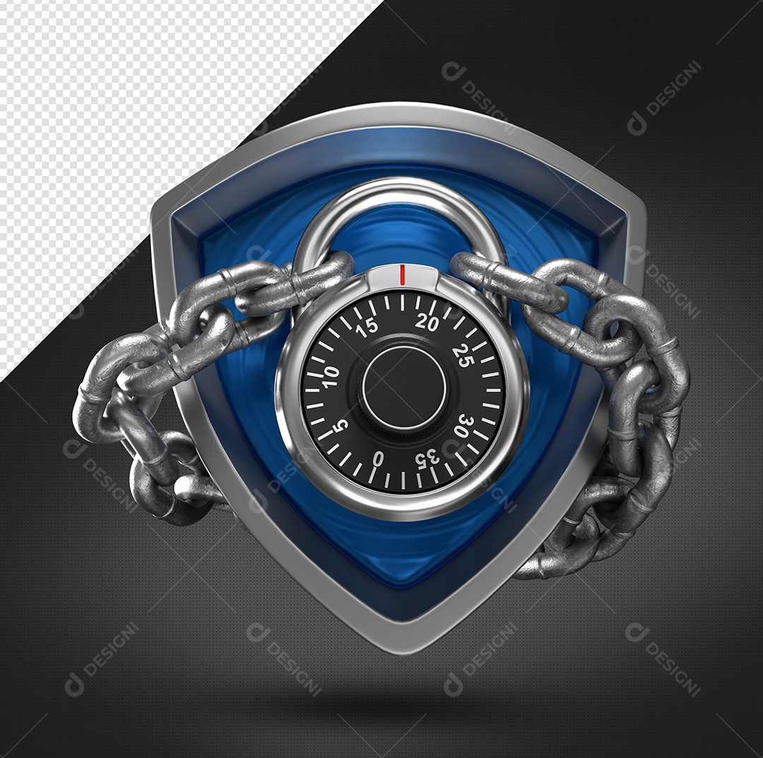 Cadeado azul de segurança e proteção Elemento 3D para composição PSD
