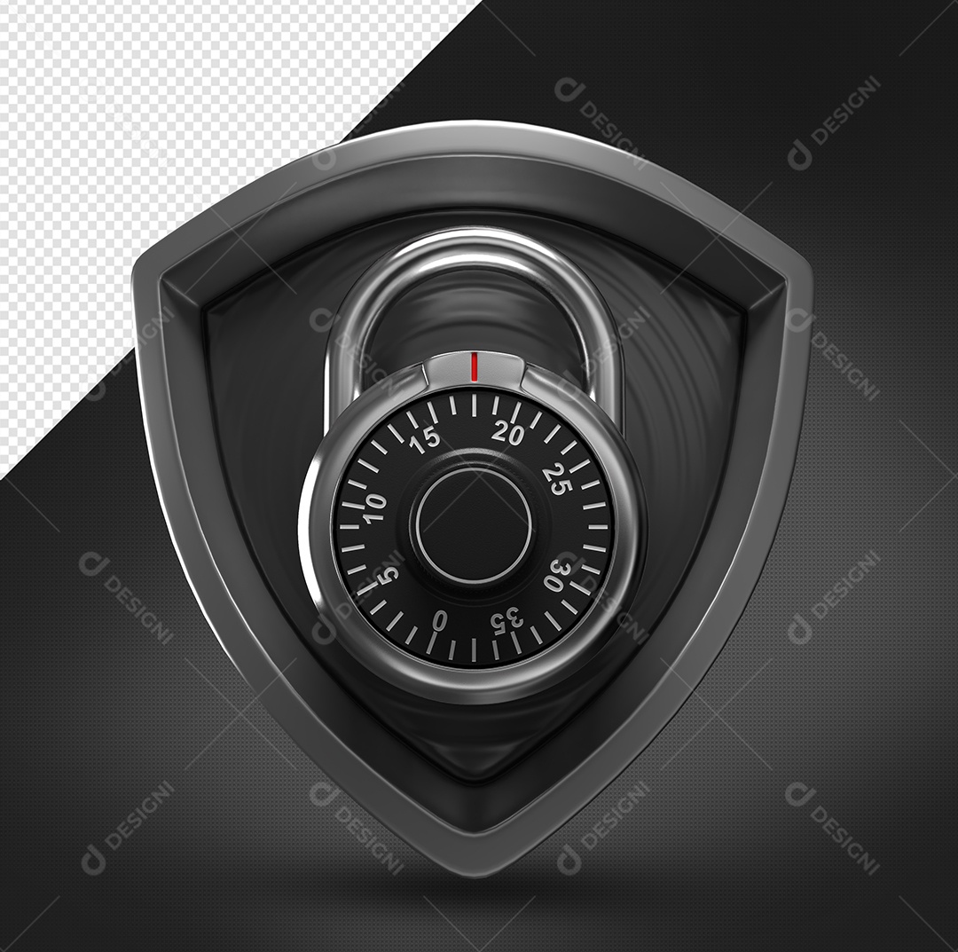 Cadeado preto de segurança e proteção Elemento 3D para composição PSD