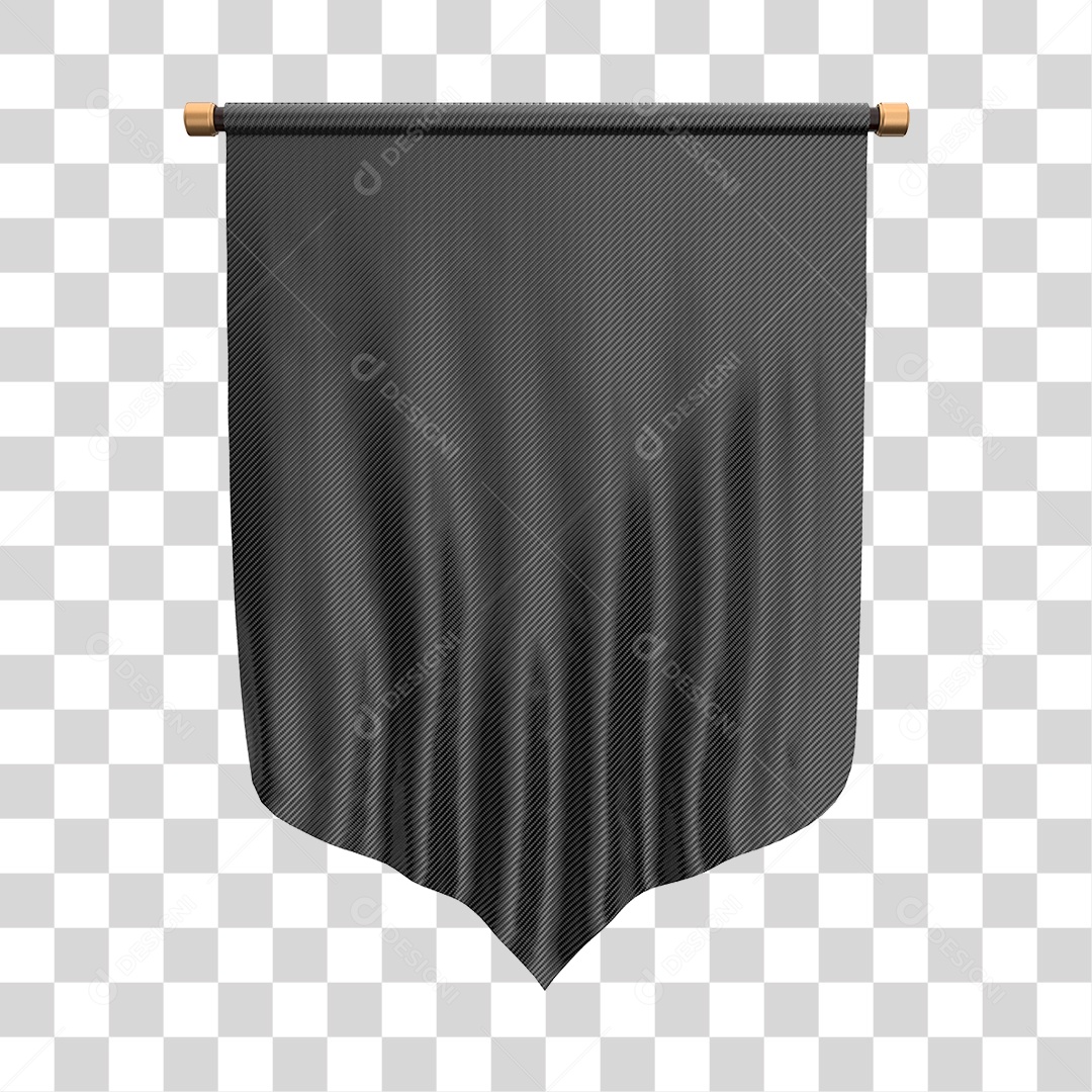 Elemento 3D Bandeira Flag Cor Preto Para Composição PNG Transparente