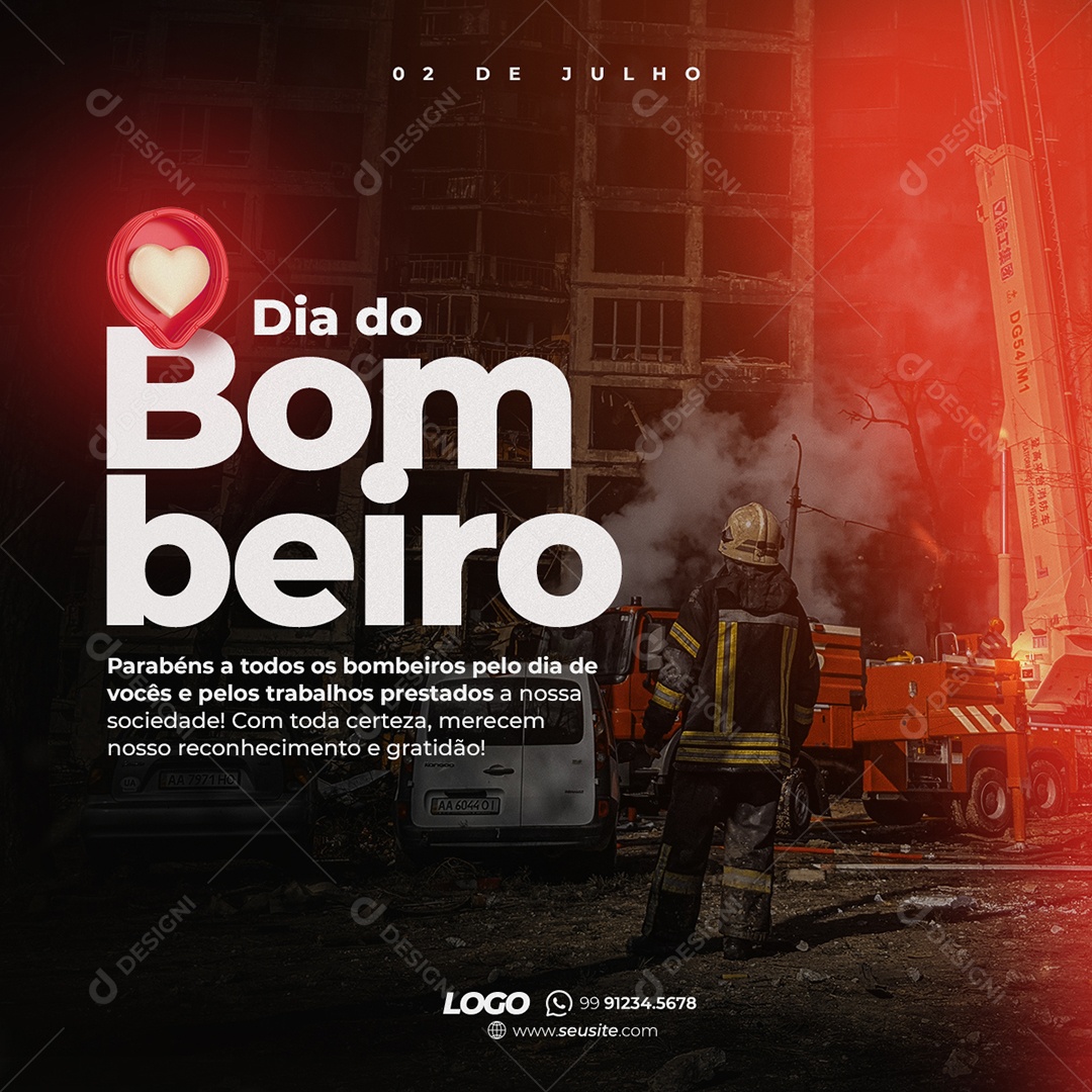 Dia Do Bombeiro 2 de julho Social Media PSD  Editável