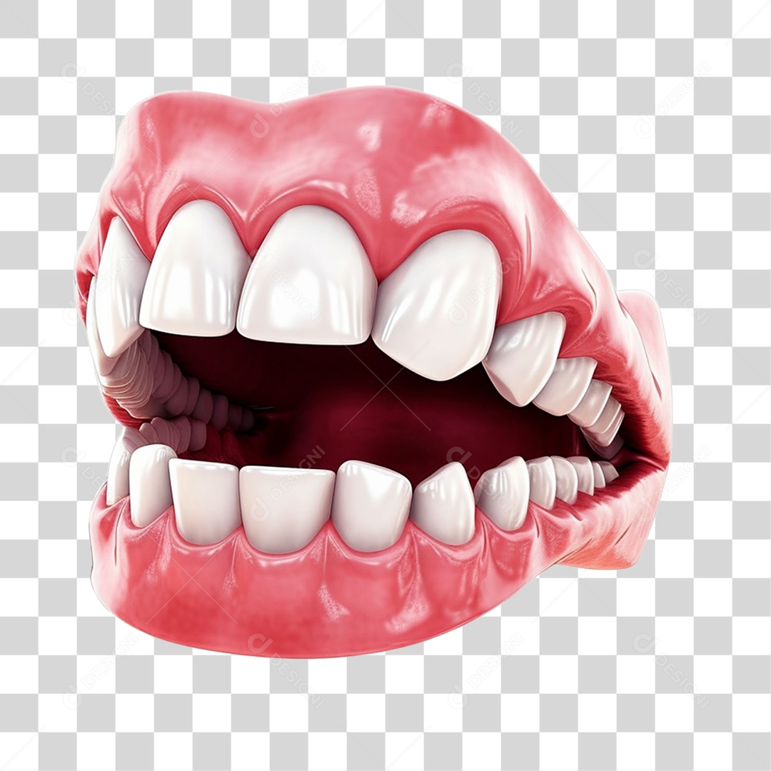 Elemento 3D Dentadura Aberta Para Composição PNG Transparente
