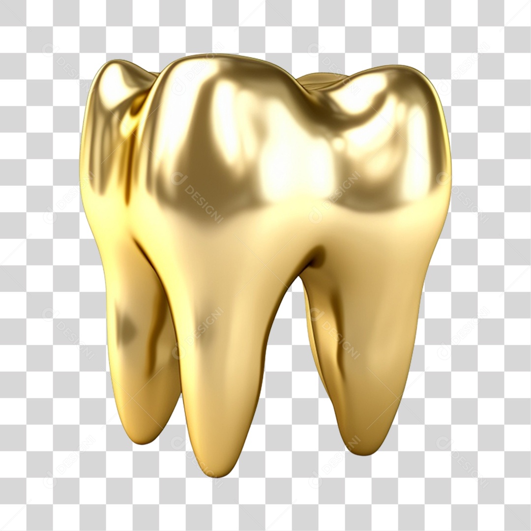 Elemento 3D Dente Dourado Para Composição PNG Transparente