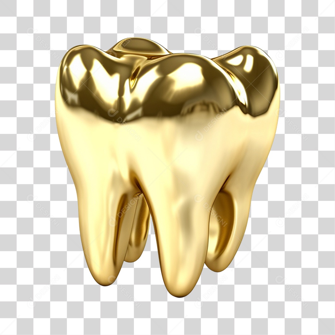 Elemento 3D Dente Dourado Para Composição PNG Transparente