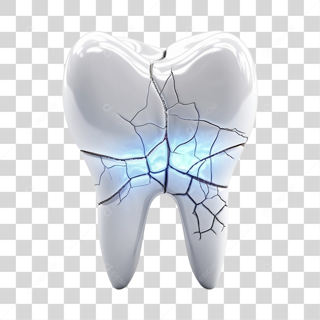 Elemento 3D Dente Trincado Para Composição PNG Transparente