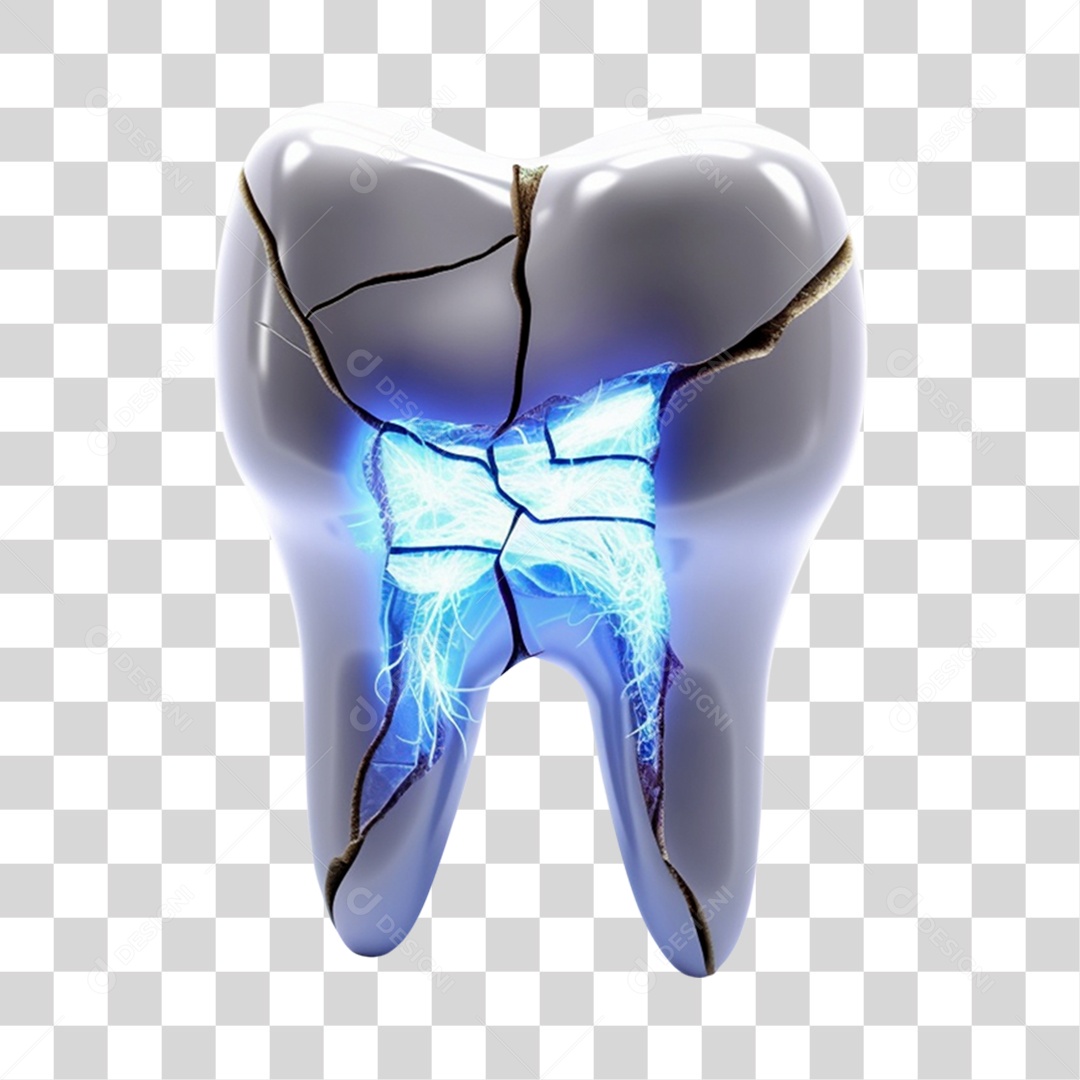 3D Broken Tooth Element with Blue Color in the Middle for Transparent PNG Composition