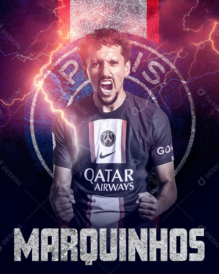 Social Media Futebol Paris Saint Germain Jogador Marquinhos PSD Editável